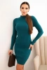 Sukienka damska wiskozowa prążkowana z długim rękawem i stójką morska