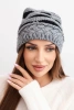Czapka damska zimowa z wełną w gruby splot i paski K465 szara + czarna