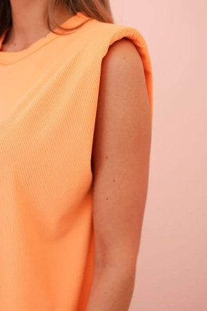 Komplet damski z wiskozy bez rękawów i prostymi spodniami pomaranczowy