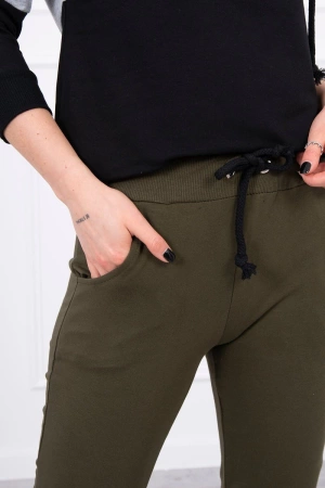 Komplet w kolorowe pasy khaki+szary