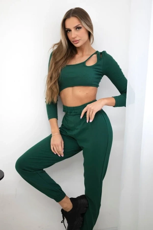 Komplet z bluzką top zielony