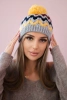 Czapka damska Laila K283 ciemny szary+żółty
