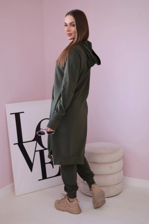 Komplet dresowy bluza z dłuższym bokiem khaki