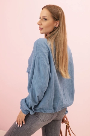 Koszula damska muślinowa z długim rękawem jeansowa