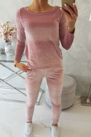 Komplet welurowy z marszczeniem z tyłu ciemny pudrowy róż