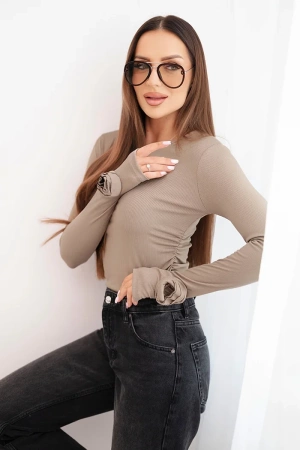 Bluzka damska prążkowana z marszczeniem z boku fango