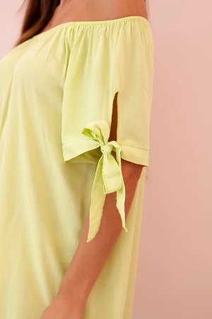 Sukienka damska z wiskozy z wiązaniem na rękawach pistacjowa